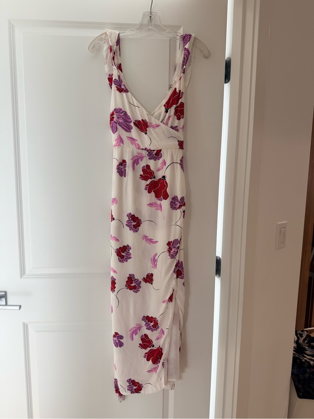 Bardot Cream Floral Wrap Maxi Dress - Pink & Red
